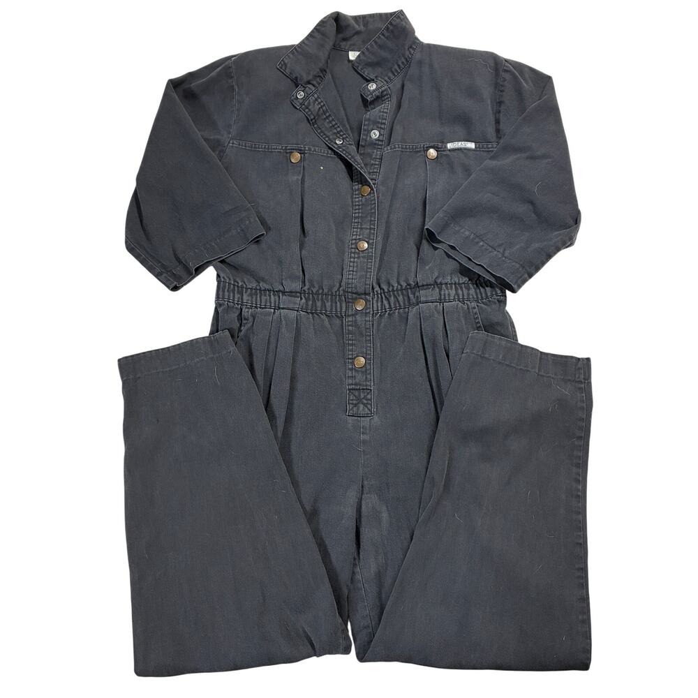 Ideas Vintage Coveralls Womens Medium Black Denim Shoulder Pad Workwear Jumpsuit